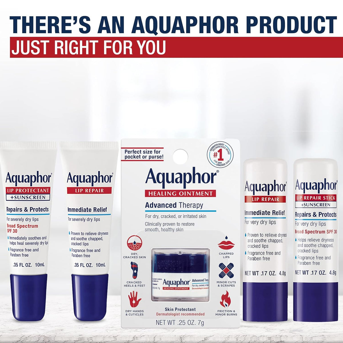 Aquaphor Lip Repair Ointment – Back-to-School and Diaper Bag Lip Balm Kids Can Use Safely, .35 fl. oz. Tube