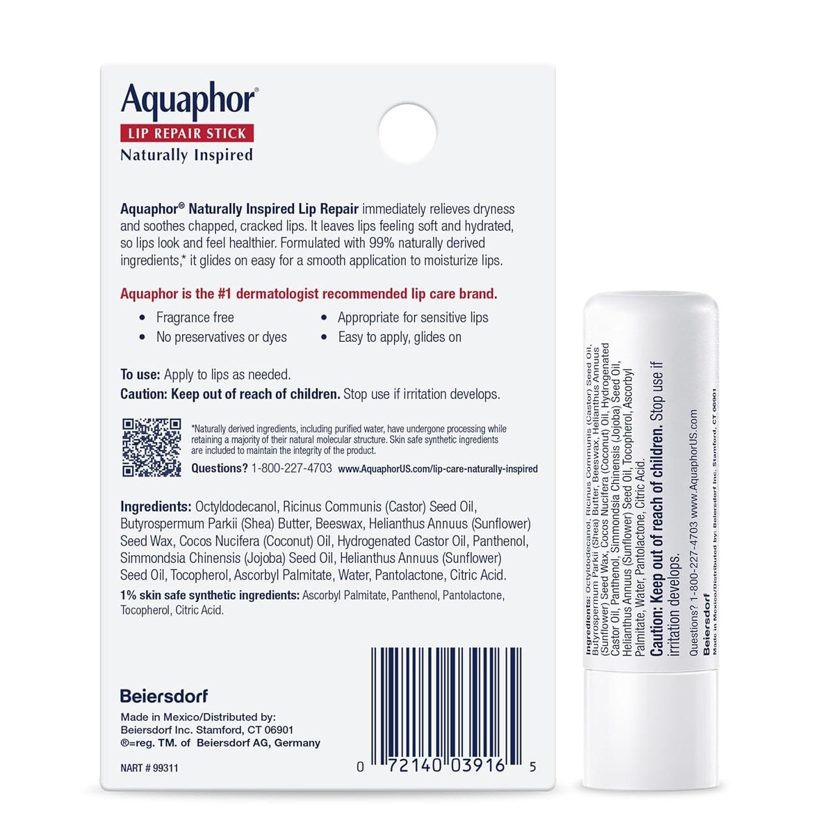 Aquaphor Naturally Inspired Lip Repair Stick – Neutral-Toned Balm for Clutter-Free Vanity Styling