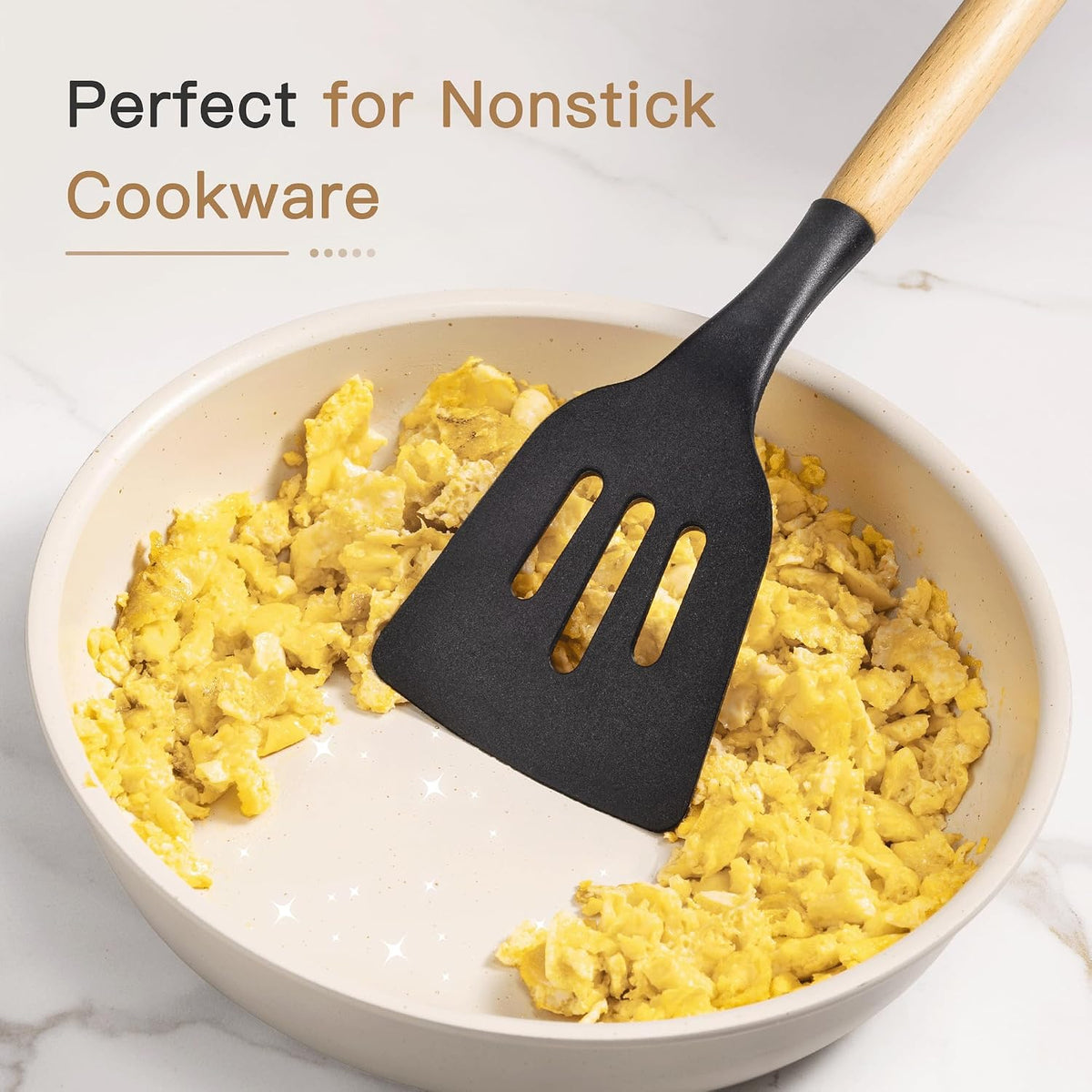 Astercook Complete Silicone Cooking Set with Wooden Handle — Warm Wooden Accents for a Cozy, Designer-Inspired Home Kitchen