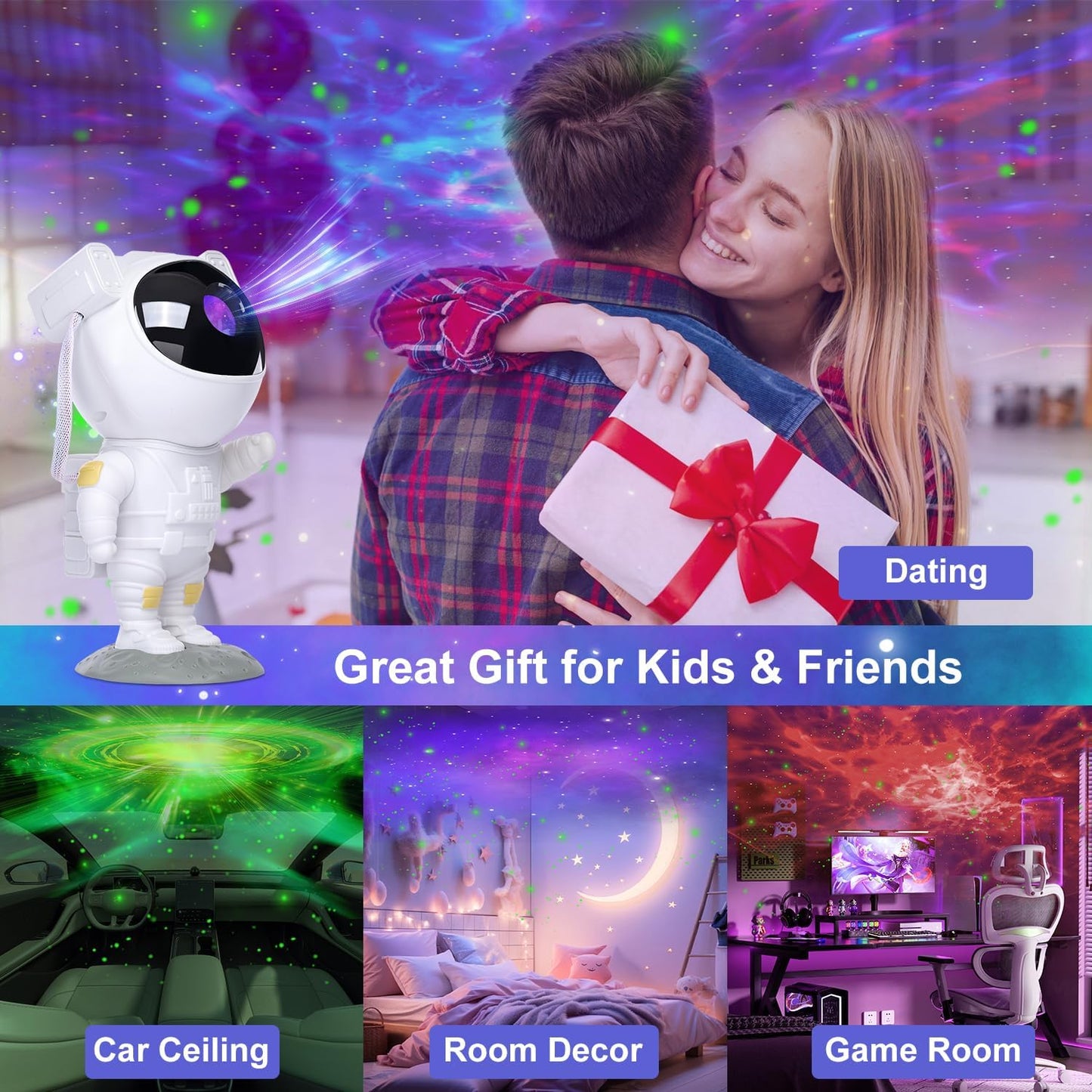 AstraStar Astronaut Night Light – Sleep-Friendly Mood Light for Bedtime Routine, 8 Nebula Effects with Adjustable Brightness