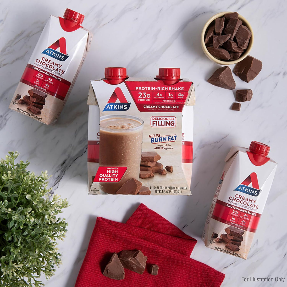 Atkins Creamy Chocolate Protein Shake – No-Refrigeration Drink for Outdoor Adventures, 4g Net Carbs