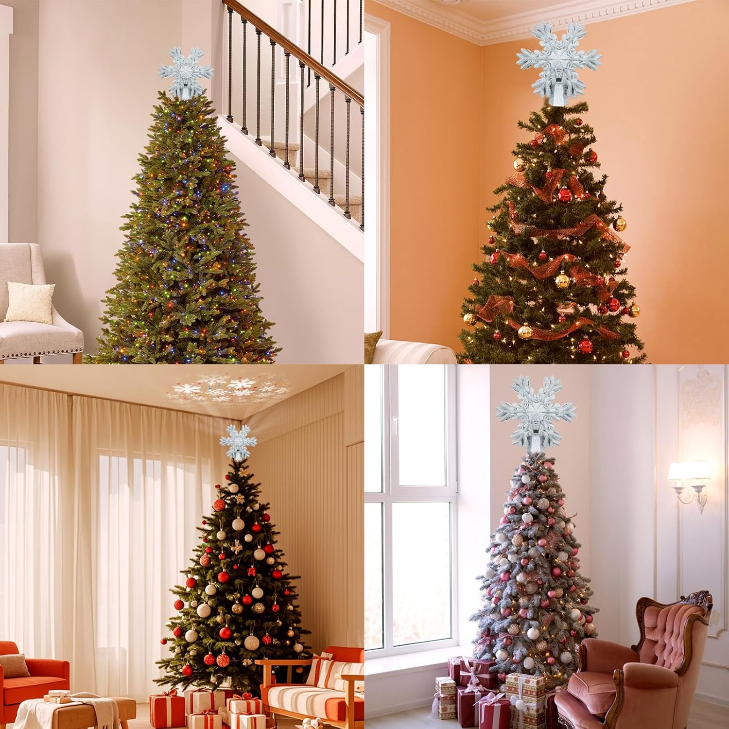 Aurora Glow Clean-Lines Snowflake Projector – Neutral Silver Holiday Accent for Intentional Spaces