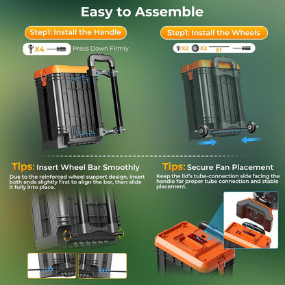 Ausswell Rolling Misting Fan – Tailgate and Outdoor Event Host Productivity, All-Day Battery with 15L Tank