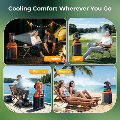 Ausswell Rolling Misting Fan – Tailgate and Outdoor Event Host Productivity, All-Day Battery with 15L Tank