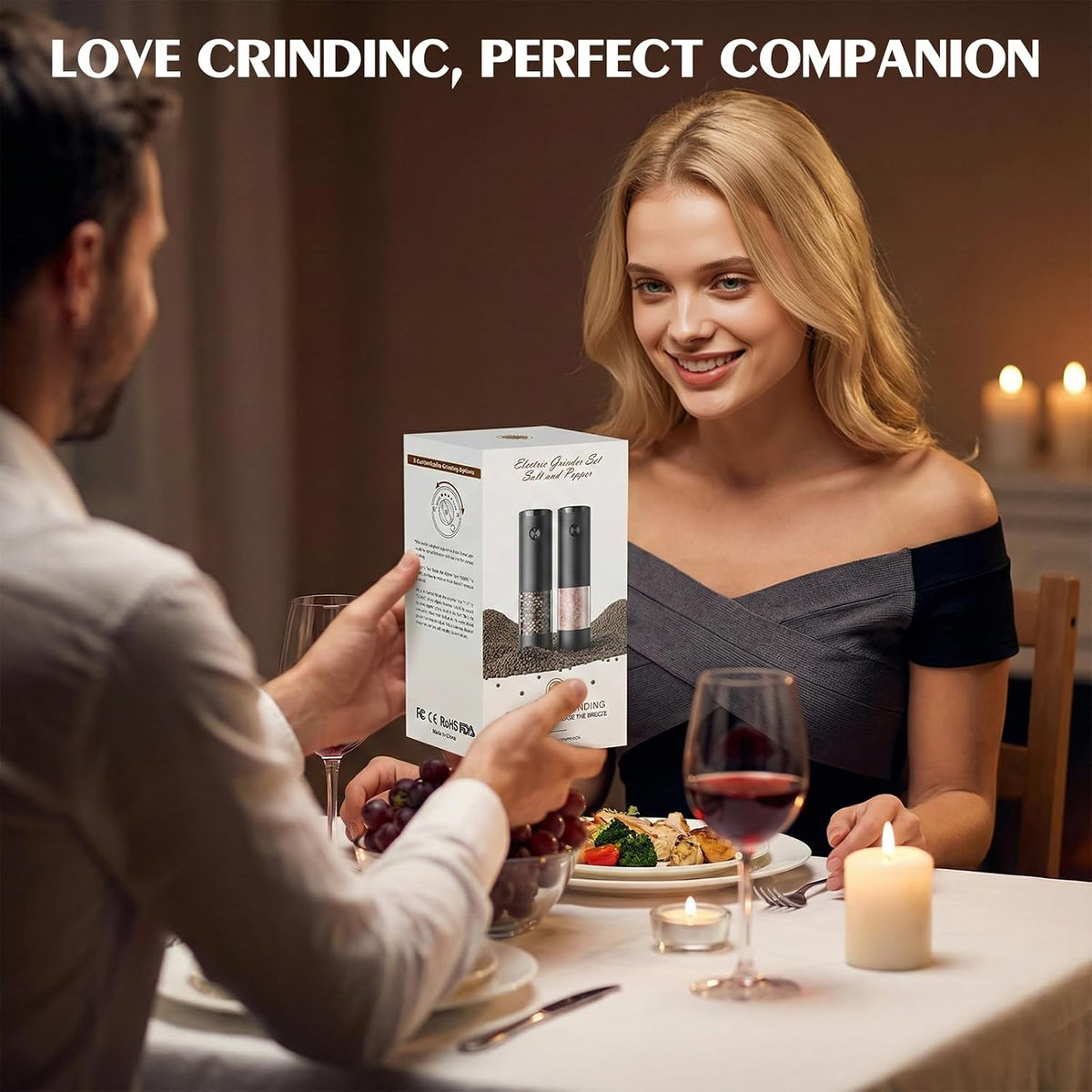 Automatic Pepper Grinder Set – Durable Camping Kitchen Accessory, Weather-Friendly Battery Mill with Large Refillable Capacity
