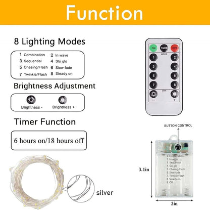Avaspark Flexible Fairy Lights Silver Wire – Uncluttered DIY Lighting for Shelving, Plants, and Calm Living Spaces, 3-Pack