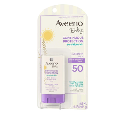 Aveeno Baby Continuous Protection Mineral Sunscreen Stick – Chemical-Free Mineral SPF 50 Safe for Delicate Skin, Reef-Friendly for Cautious Caregivers