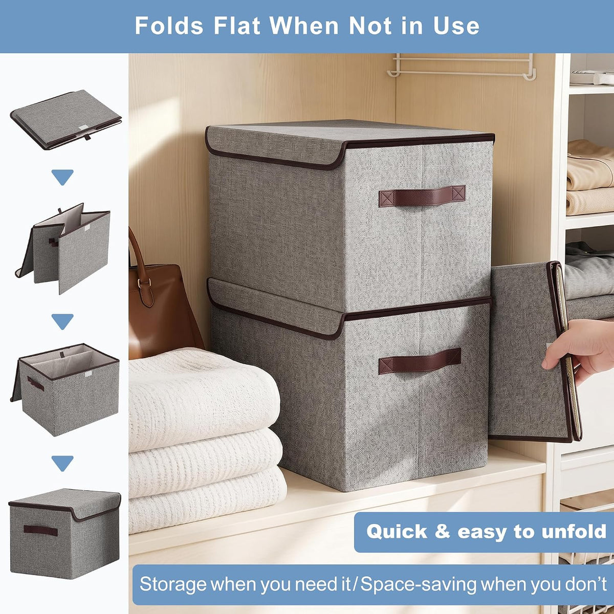 Bagnizer Foldable Storage Basket with Lid – Soft Fabric Organizer That Matches Modern Home Decor