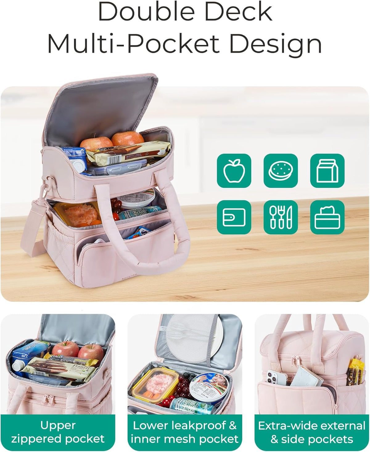BAGSMART Insulated Lunch Box – Work Day Cooler Tote for Home Office Lunches and On Site Client Visits