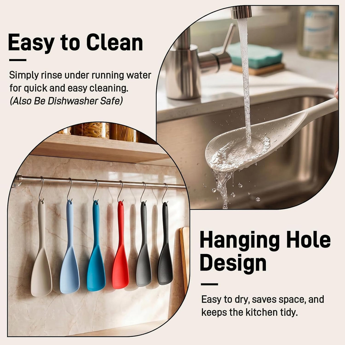 Bechef Neutral Silicone Cooking Spoon Set – Intentional Kitchen Essentials for Dorm and RV Living, Less Is More
