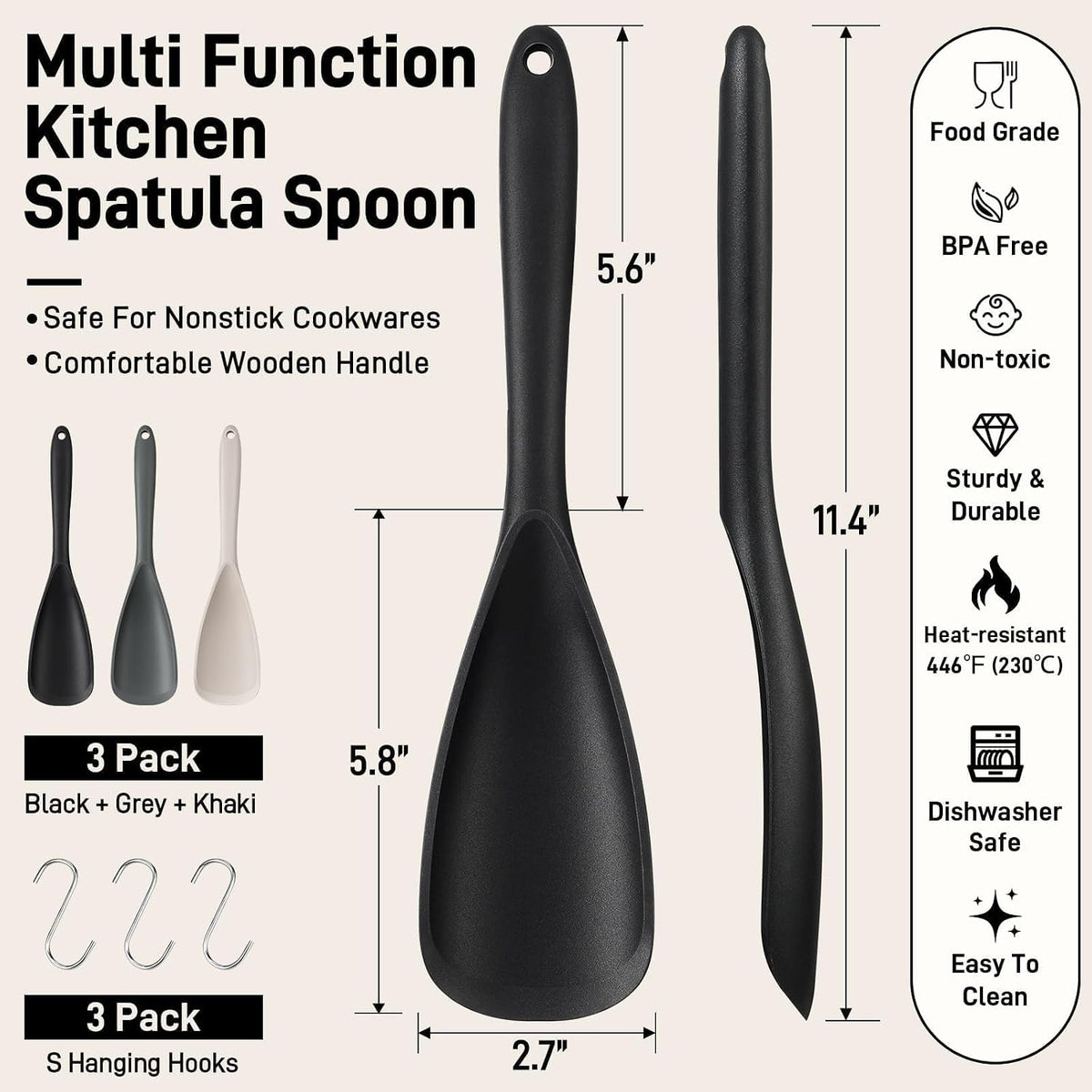 Bechef Neutral Silicone Cooking Spoon Set – Intentional Kitchen Essentials for Dorm and RV Living, Less Is More