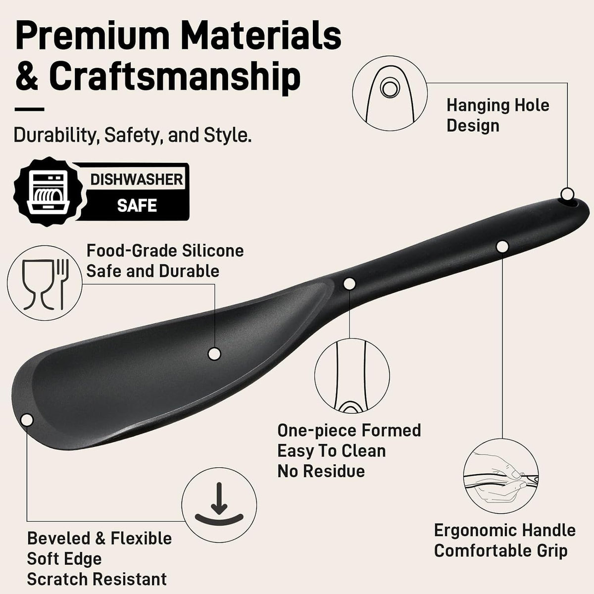 Bechef Neutral Silicone Cooking Spoon Set – Intentional Kitchen Essentials for Dorm and RV Living, Less Is More