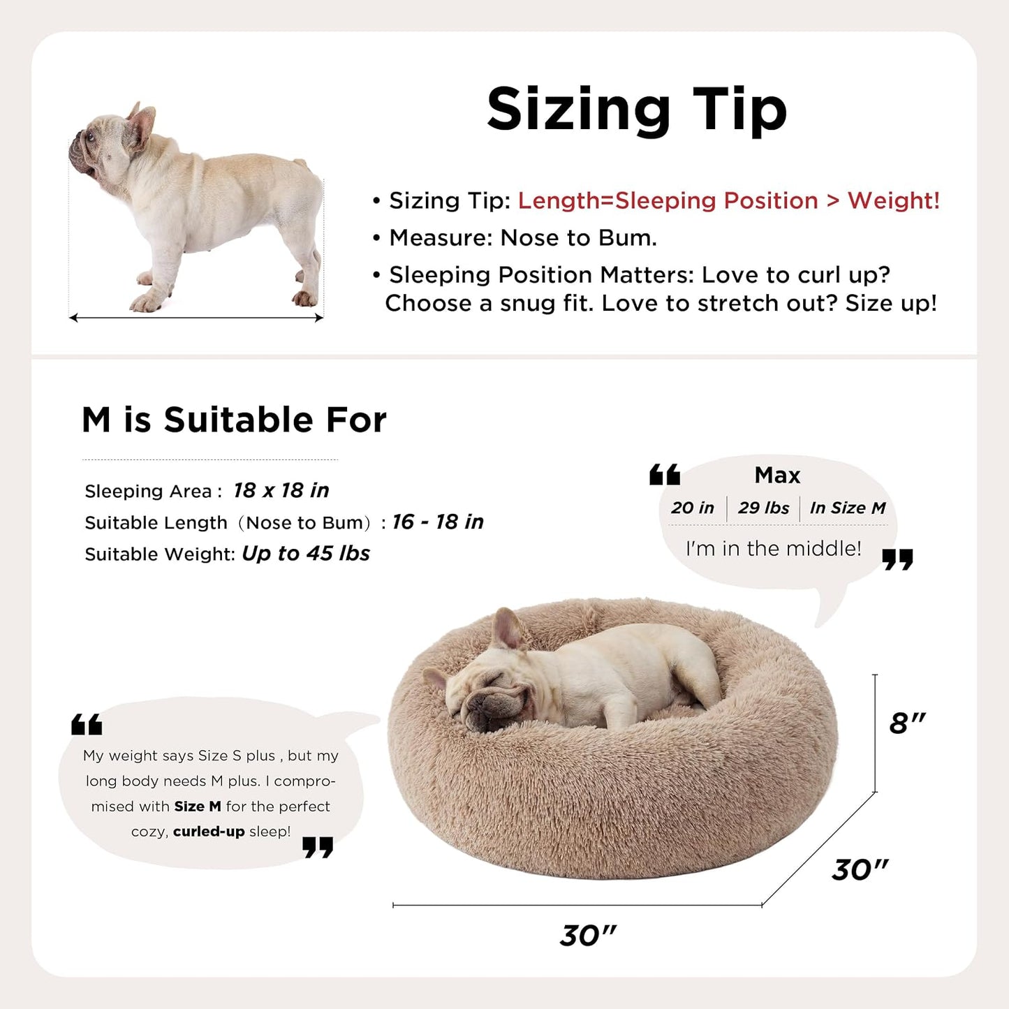 Bedsure Plush Donut Dog and Cat Bed – Certified Safe Round Pet Bed with Stable Non-Slip Bottom, 30 inch Washable Bed