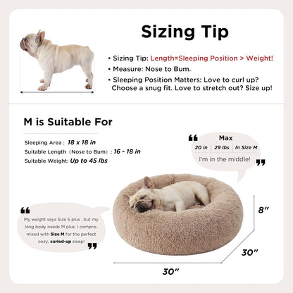 Bedsure Plush Donut Dog and Cat Bed – Certified Safe Round Pet Bed with Stable Non-Slip Bottom, 30 inch Washable Bed