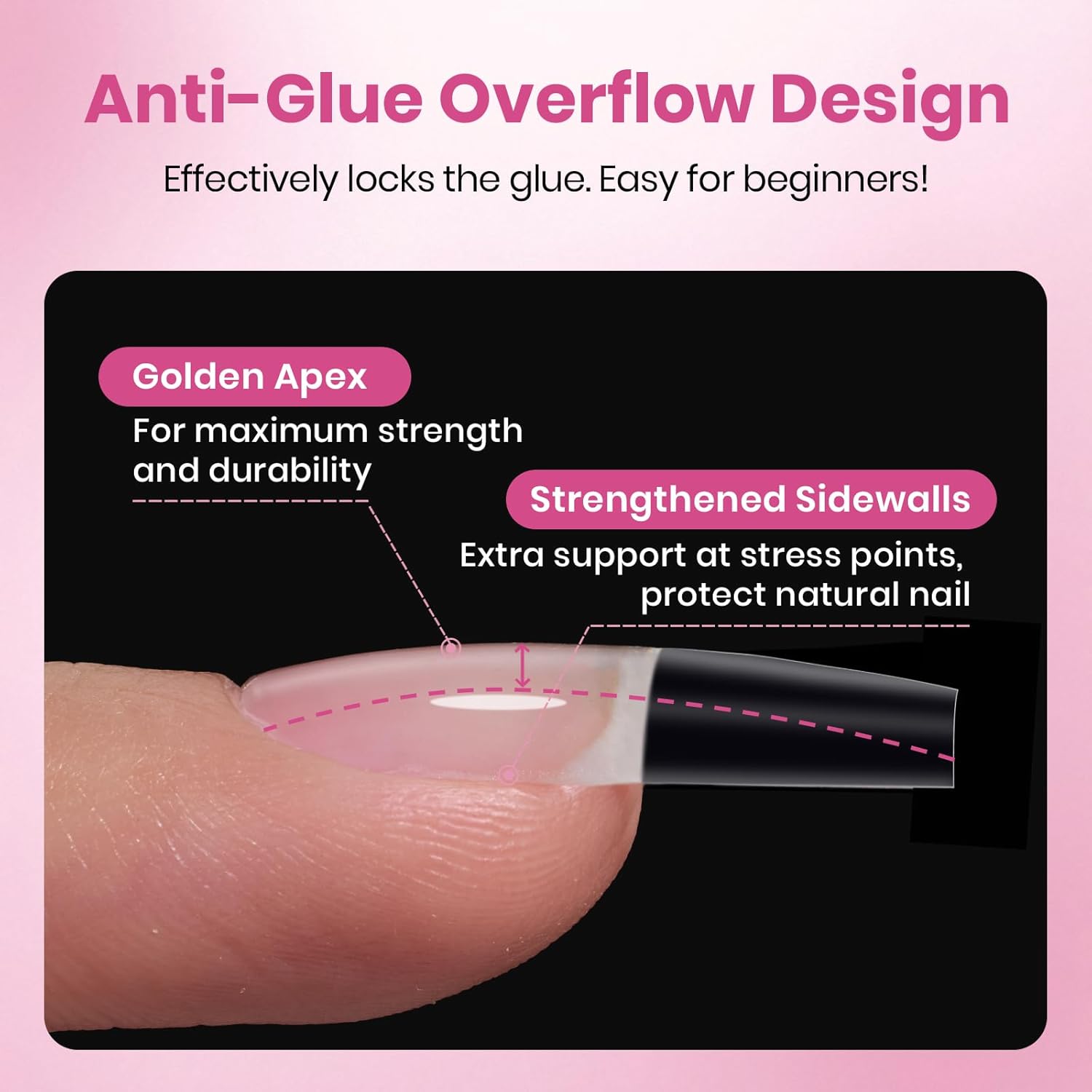 Beetles Gel Nail Tips Flat-X – Refined Coffin Nail Extensions for Quiet Self-Care Corners, Soft PMMA Tips with Pre-Etched Half-Matte Finish
