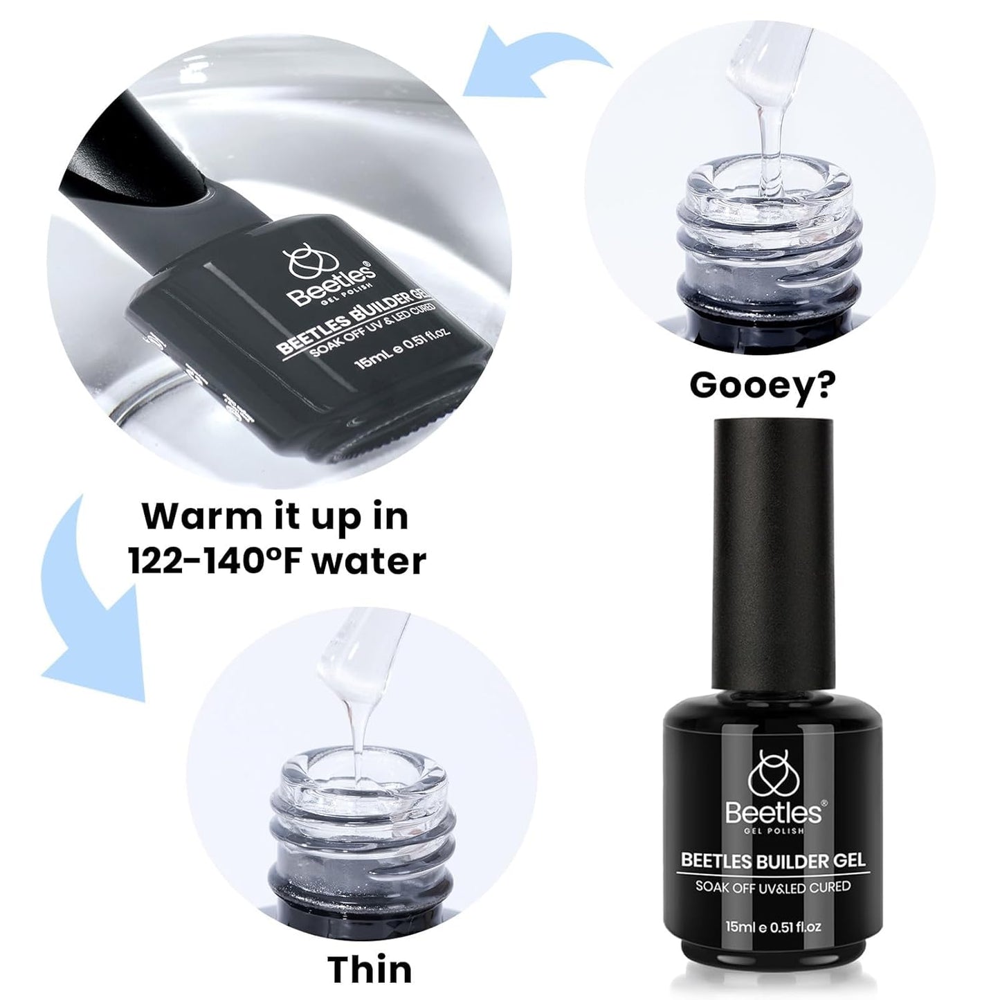 Beetles HEMA-Free Builder Gel for Nails – Valentine's & Housewarming Gift for Sensitive-Skin Nail Lovers, Gentle Clear Gel Set