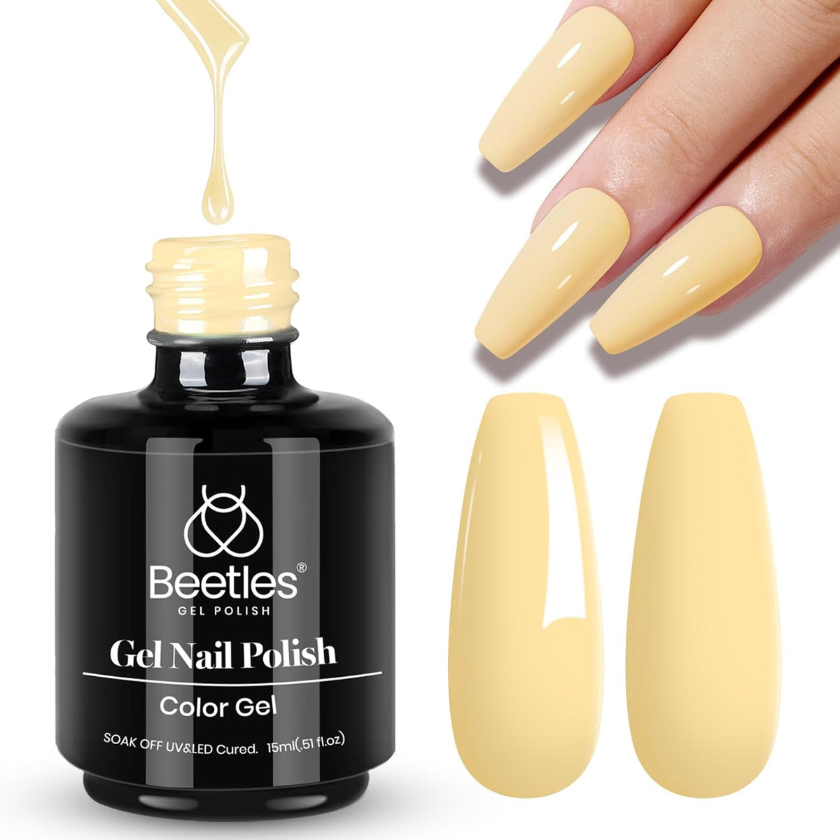 Beetles Lemon Chiffon Gel Nail Polish – Affordable Housewarming and Valentine's Day Gift for Nail Art Lovers, Long-Lasting 28 Day Manicure