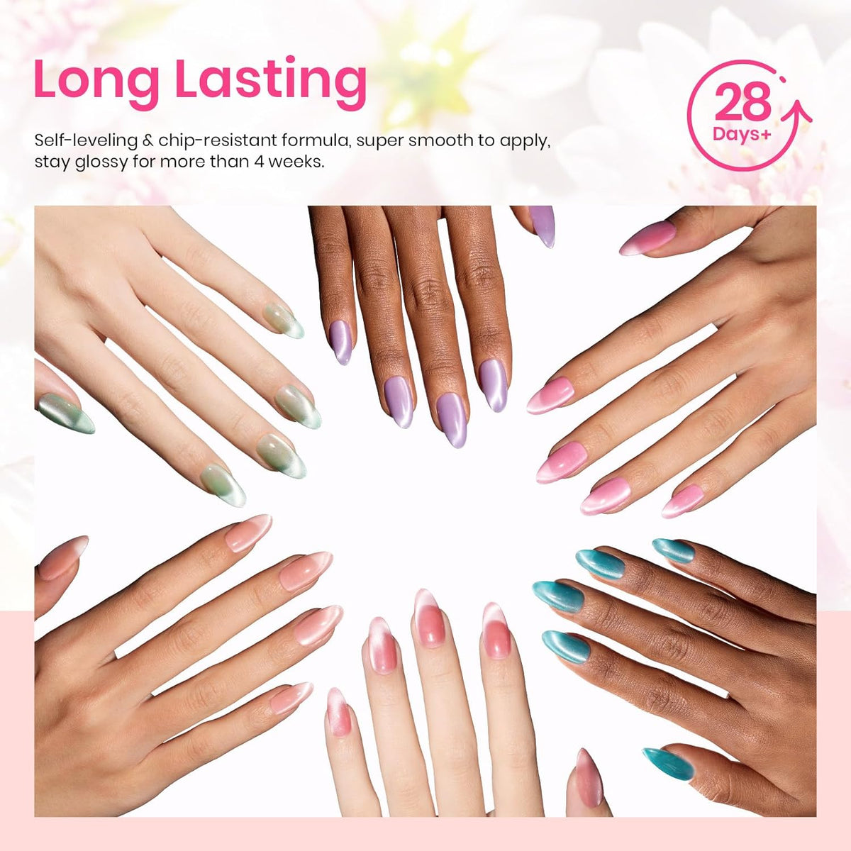 Beetles Pastel Cat Eye Gel Polish Collection – Mother's Day Gift Set for Mom, DIY Salon Nail Art with Magnetic Tool