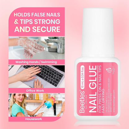 Beetles Super Strong Nail Glue – Skin-Friendly Brush-On Bond for Press-On Beginners and Sensitive Users