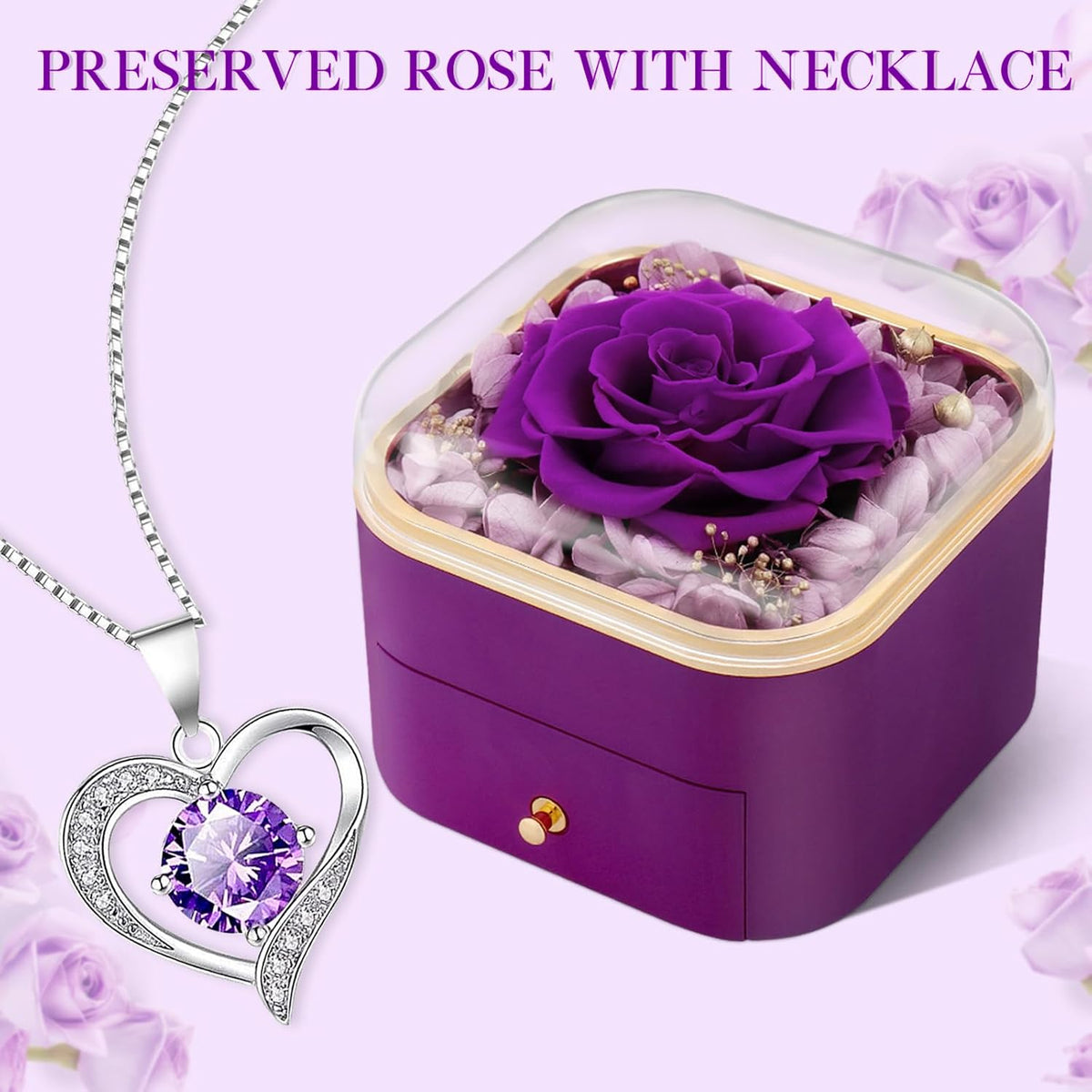 Beferr Eternal Rose with Matching Heart Necklace – Understated Mother's Day Gift, Neutral Shelf Styling