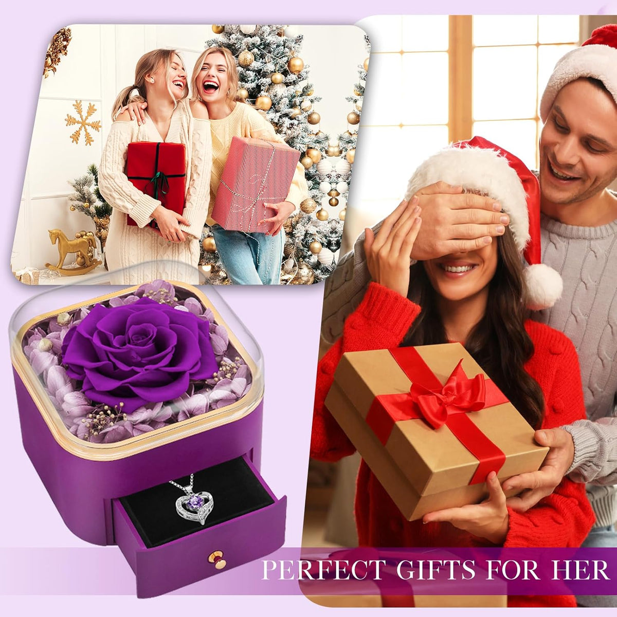 Beferr Eternal Rose with Matching Heart Necklace – Understated Mother's Day Gift, Neutral Shelf Styling