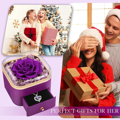 Beferr Eternal Rose with Matching Heart Necklace – Understated Mother's Day Gift, Neutral Shelf Styling