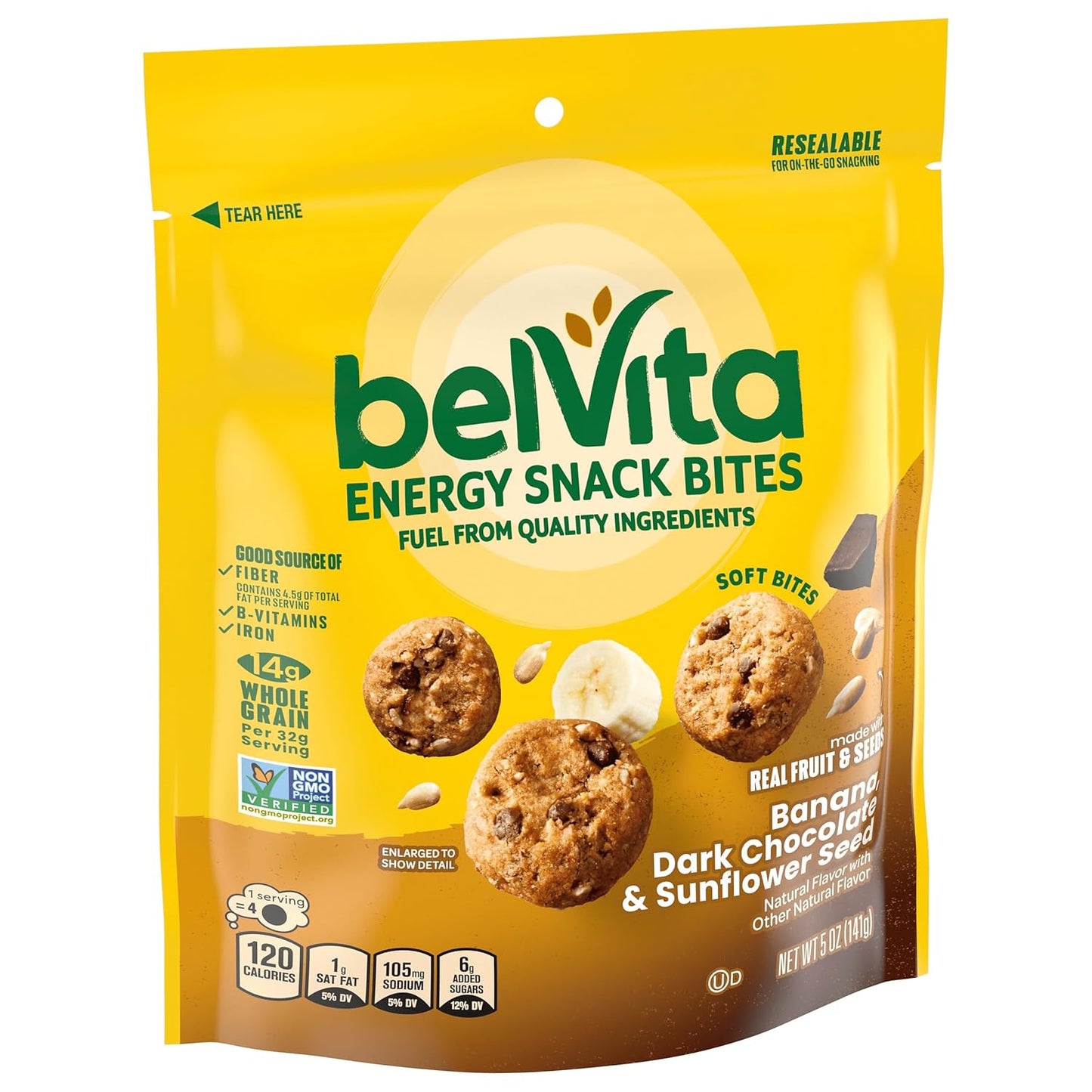 belVita Banana Dark Chocolate Snack Bites – Road Trip and Airport Travel Snack, Resealable 5 oz
