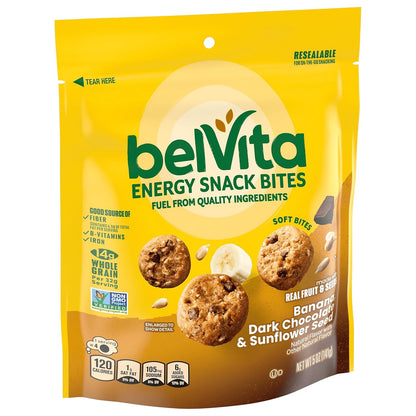 belVita Banana Dark Chocolate Snack Bites – Road Trip and Airport Travel Snack, Resealable 5 oz