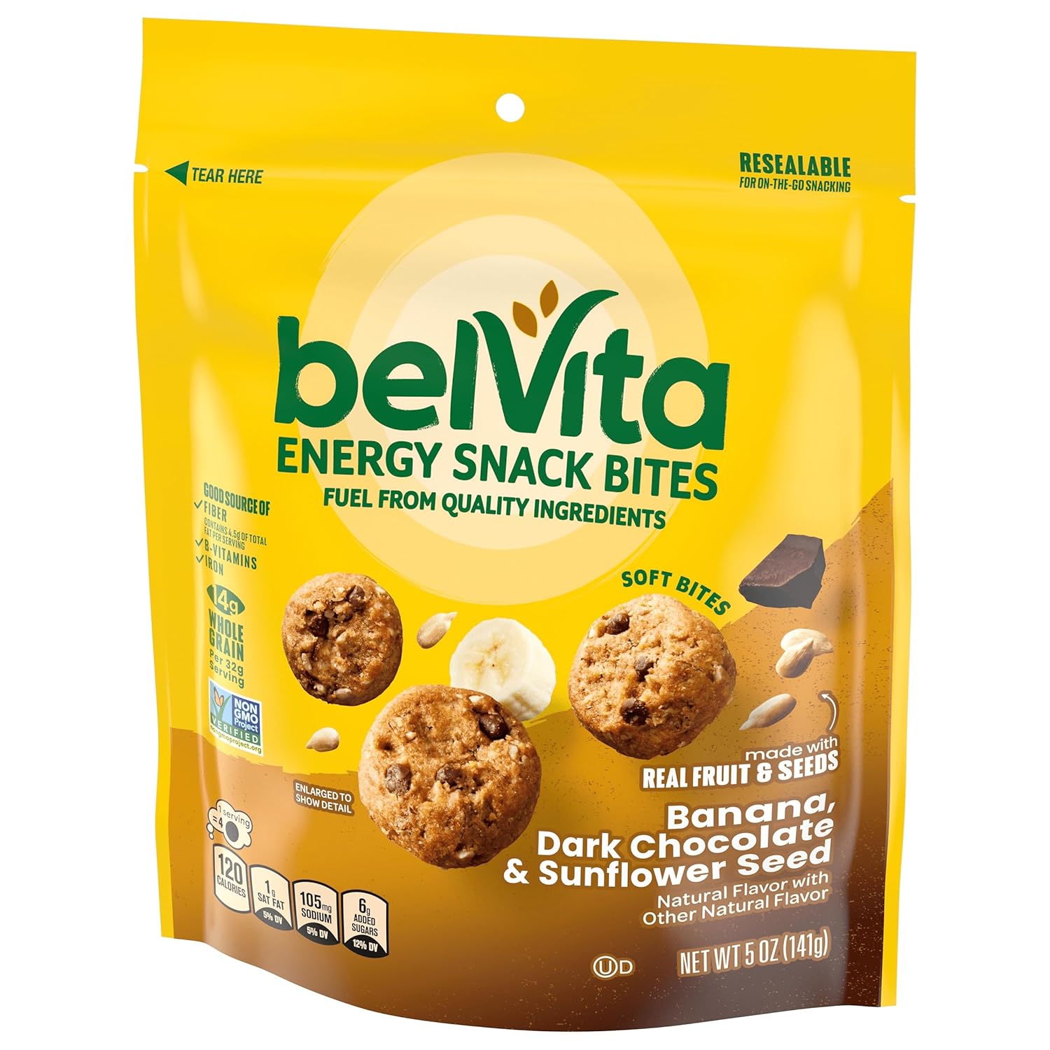 belVita Banana Dark Chocolate Snack Bites – Road Trip and Airport Travel Snack, Resealable 5 oz