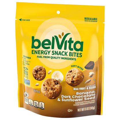 belVita Banana Dark Chocolate Snack Bites – Road Trip and Airport Travel Snack, Resealable 5 oz