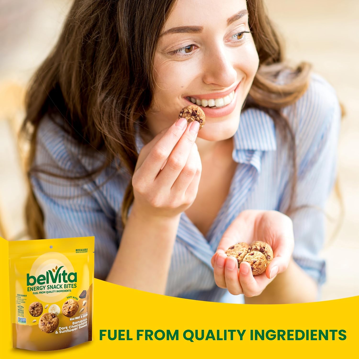 belVita Banana Dark Chocolate Snack Bites – Road Trip and Airport Travel Snack, Resealable 5 oz