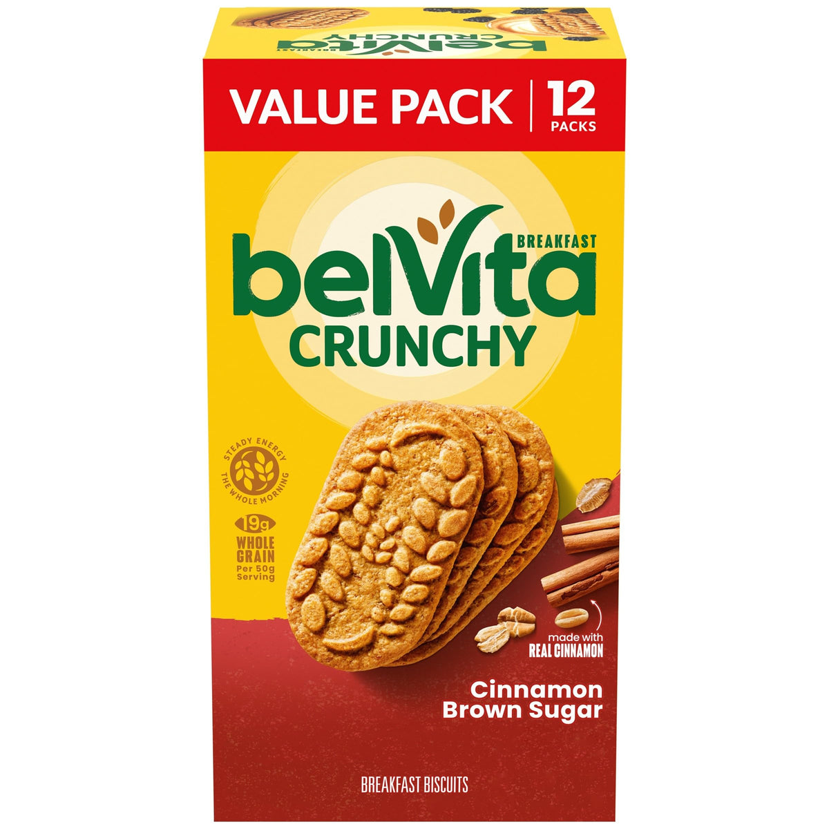 belVita Breakfast Bars Biscuits, Cinnamon Brown Sugar, Value Pack, 12 Packs (4 Biscuits Per Pack)