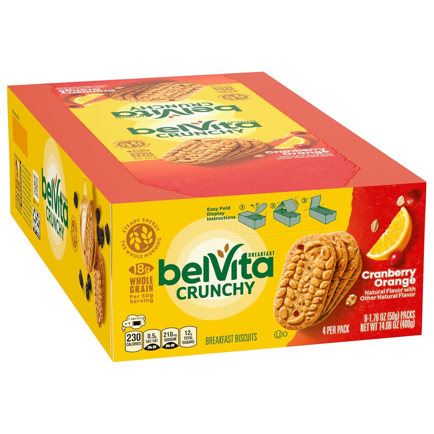 belVita Cranberry Orange Breakfast Biscuits – Kid-Friendly Grab-and-Go Snack for Backpacks and Car Rides, 14.08 oz Box