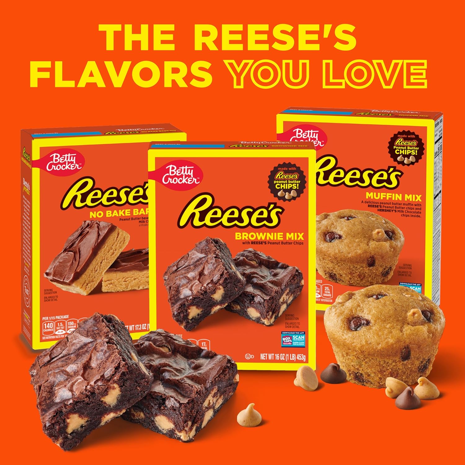Betty Crocker REESE'S No-Bake Peanut Butter Bars – Simple Single-Recipe Dessert for Uncluttered Kitchens, 15 Servings