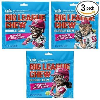 Big League Chew Cotton Candy Bubble Gum 3-Pack - Gluten-Free Peanut-Free Chewing Gum for Allergen-Conscious Families
