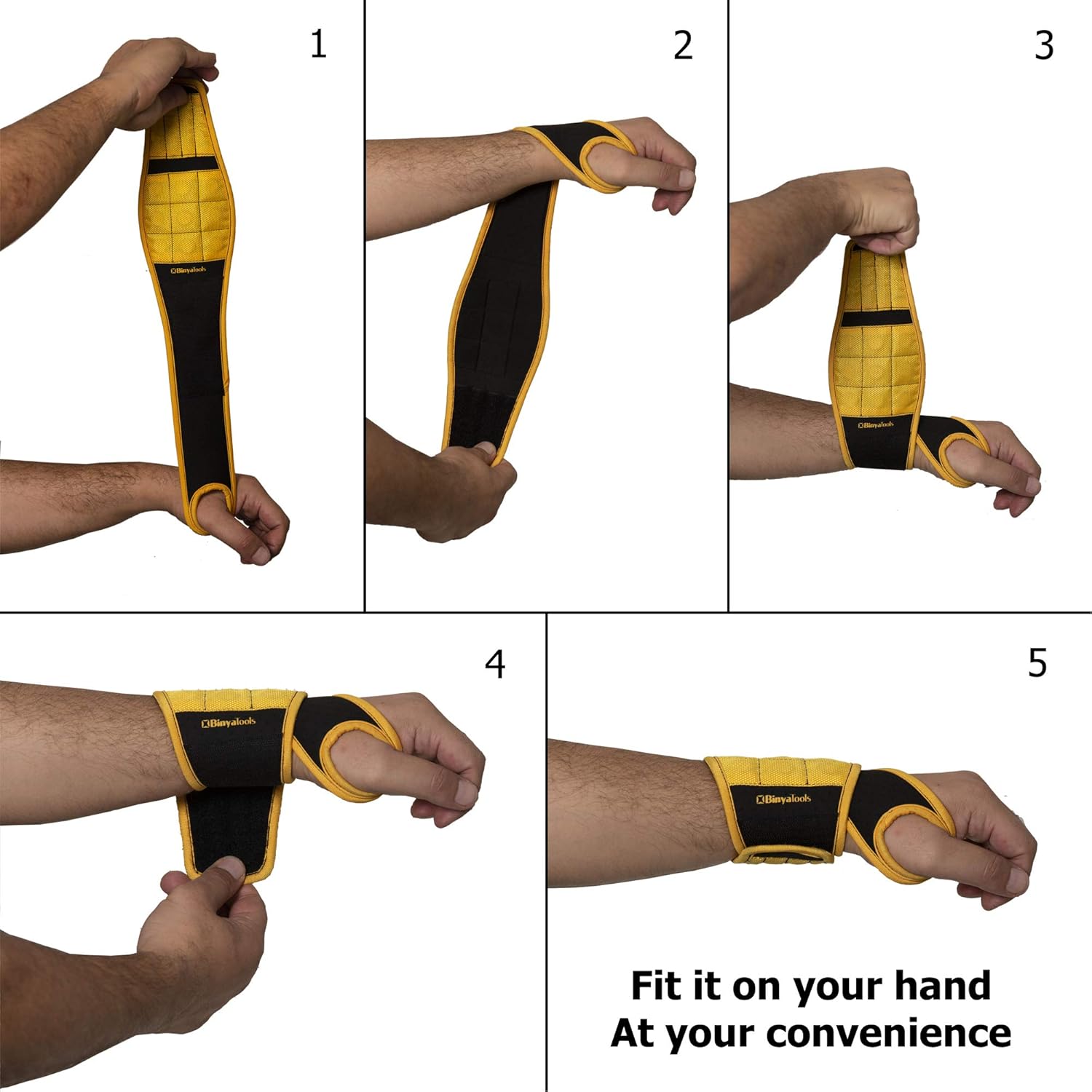 BINYATOOLS Magnetic Wristband – Drop-Free Fastener Holder to Prevent Ladder Accidents and Puncture Injuries