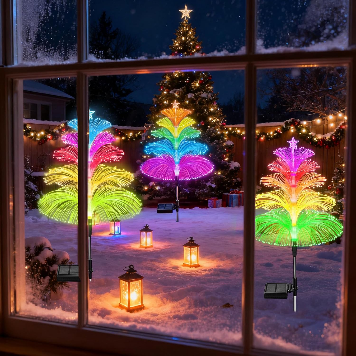 Birthday and Housewarming Gift for Women – Solar Powered Color Changing Outdoor Christmas Tree Lights 3 Pack