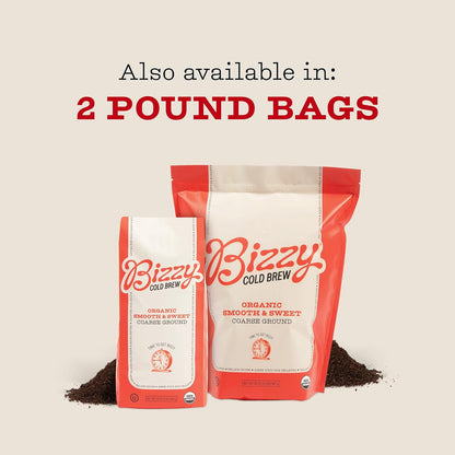 Bizzy Organic Cold Brew Coffee – Pre-Ground Coarse Brew for a Week of Iced Coffee in One Sunday Prep Session