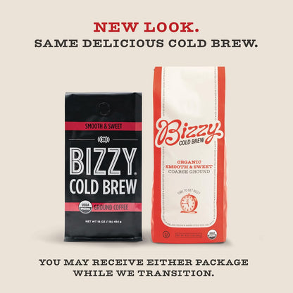 Bizzy Organic Cold Brew Coffee – Pre-Ground Coarse Brew for a Week of Iced Coffee in One Sunday Prep Session