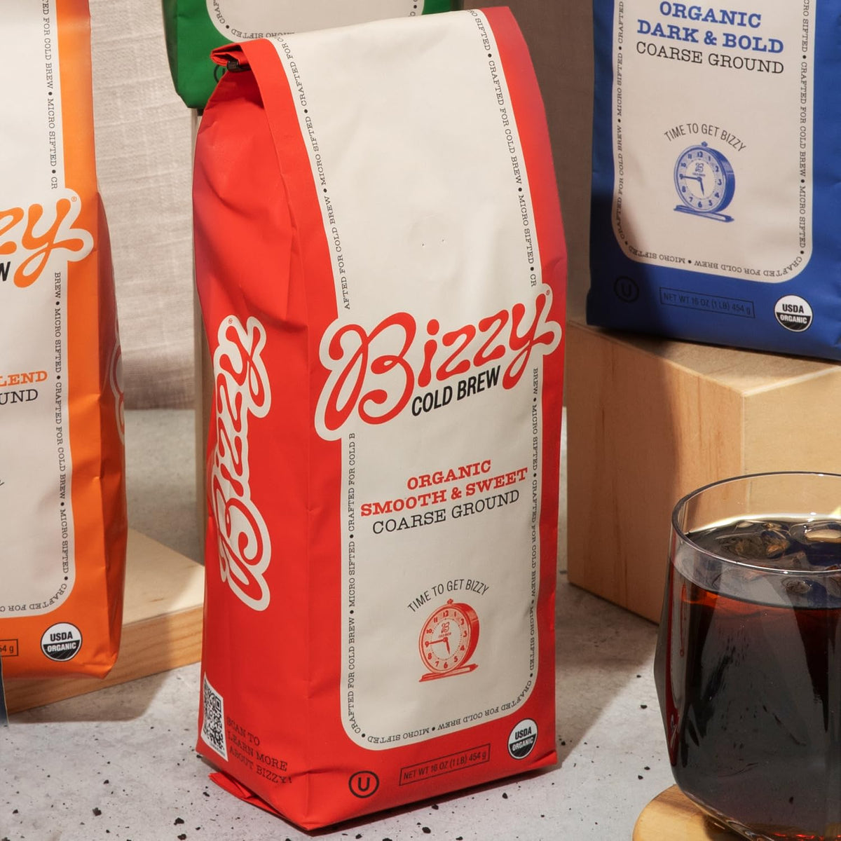 Bizzy Organic Cold Brew Coffee – Pre-Ground Coarse Brew for a Week of Iced Coffee in One Sunday Prep Session