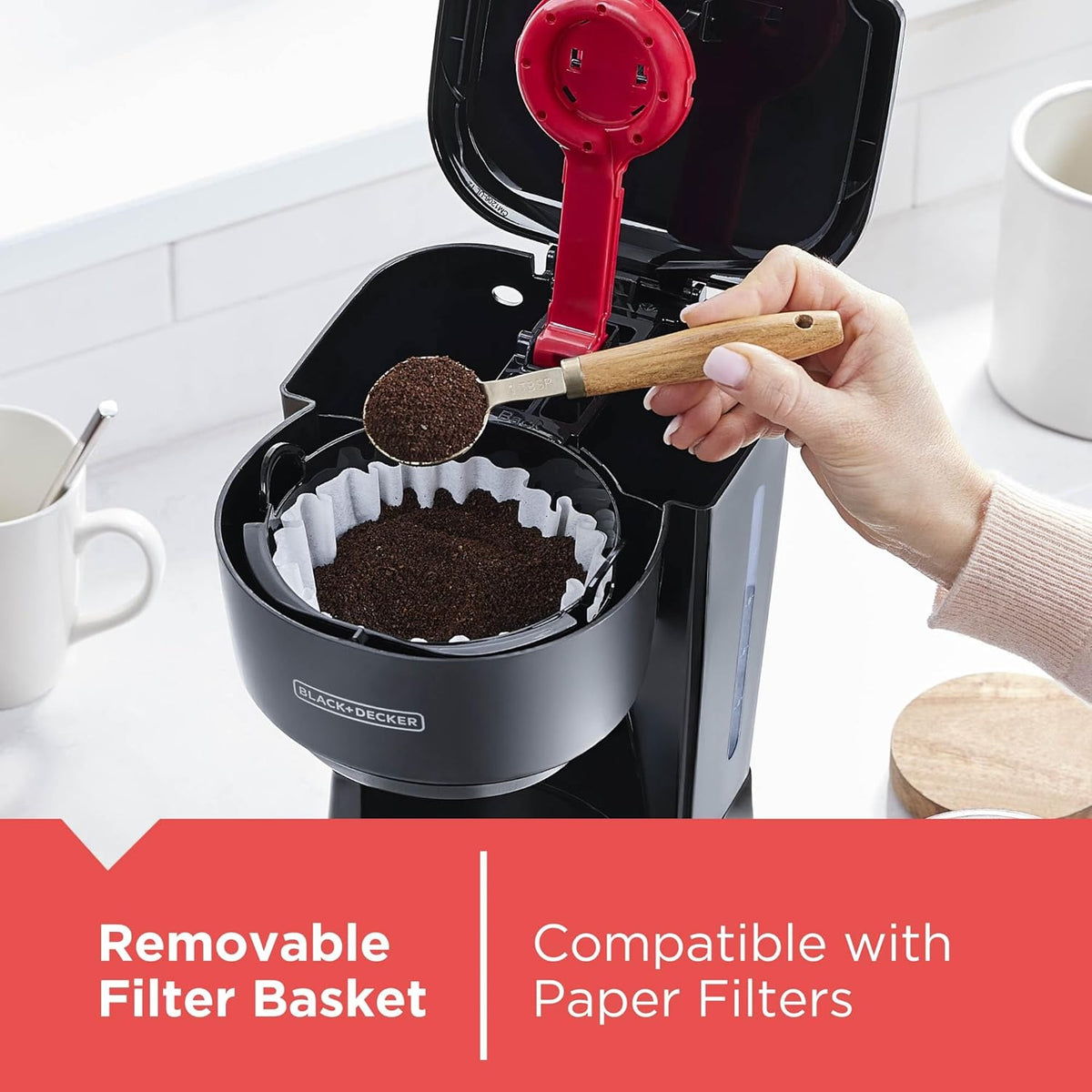 BLACK+DECKER Compact 12-Cup Coffee Maker, Neutral-Toned Brewer for Scandi-Style Kitchens and Simple Mornings