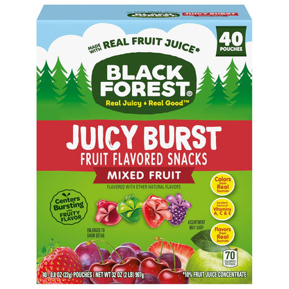 Black Forest Juicy Burst Study Snacks for Students and Office Workers – Mess-Free Fruit Gummy Pouches, 40 ct