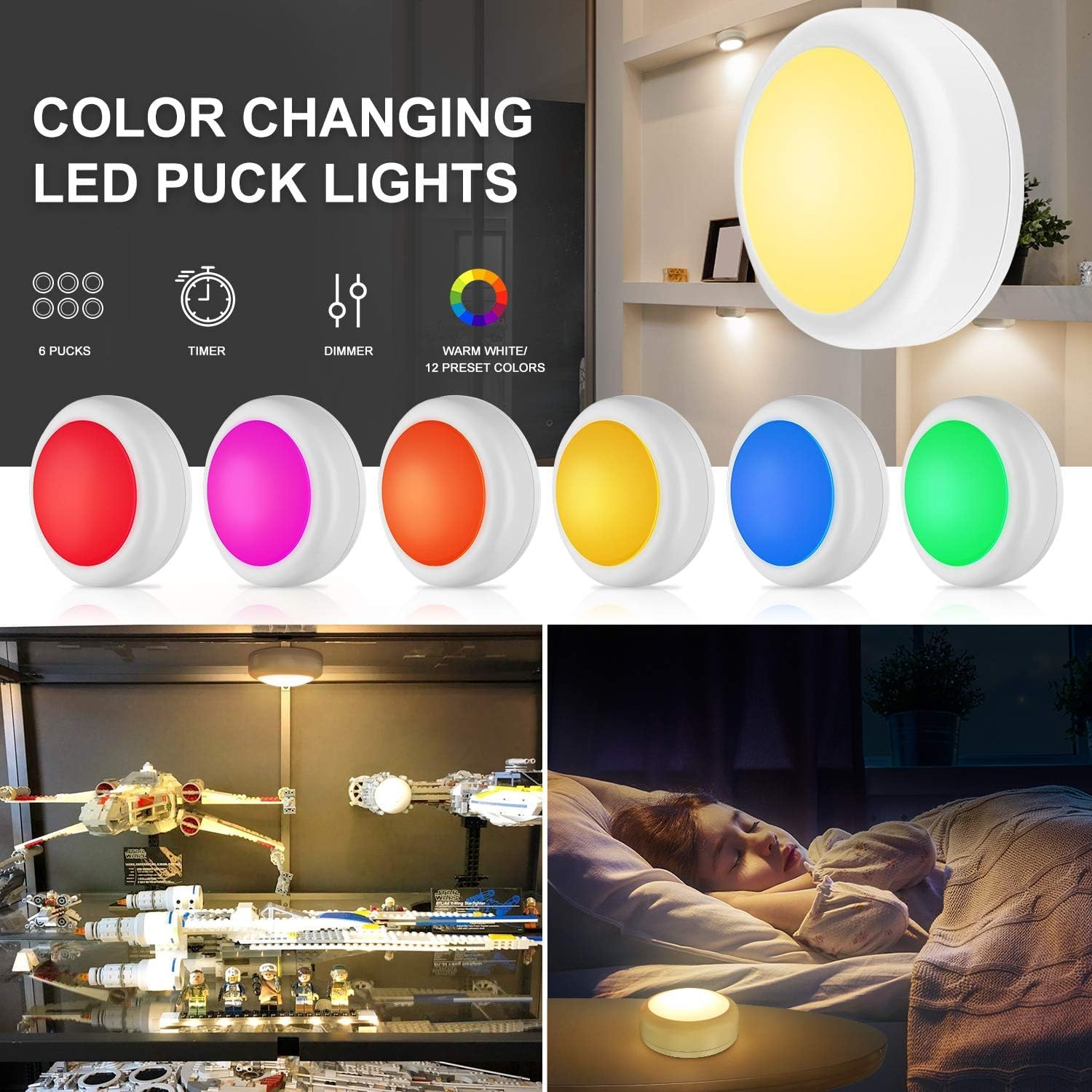 BLS LED Puck Lights — Battery Powered Night Light for Kids Bedroom and Hallway