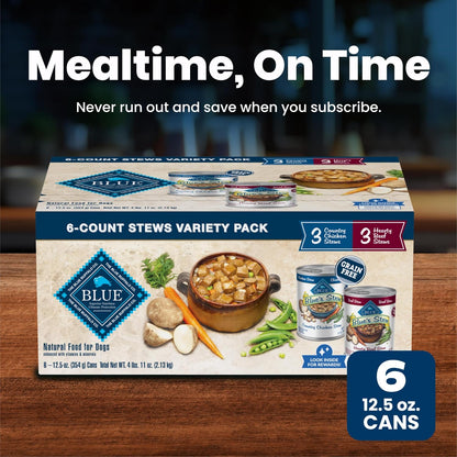 Blue Buffalo Blue's Stew Variety Pack, Elevated Wet Food Experience with Whole Vegetables and Visible Protein Chunks