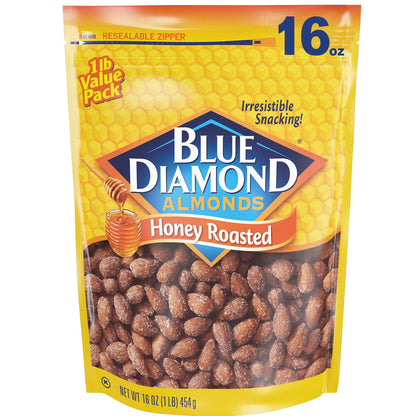 Blue Diamond Almonds Honey Roasted Snack Almonds – Giftable One-Pound Almond Pouch for Hostess and Housewarming