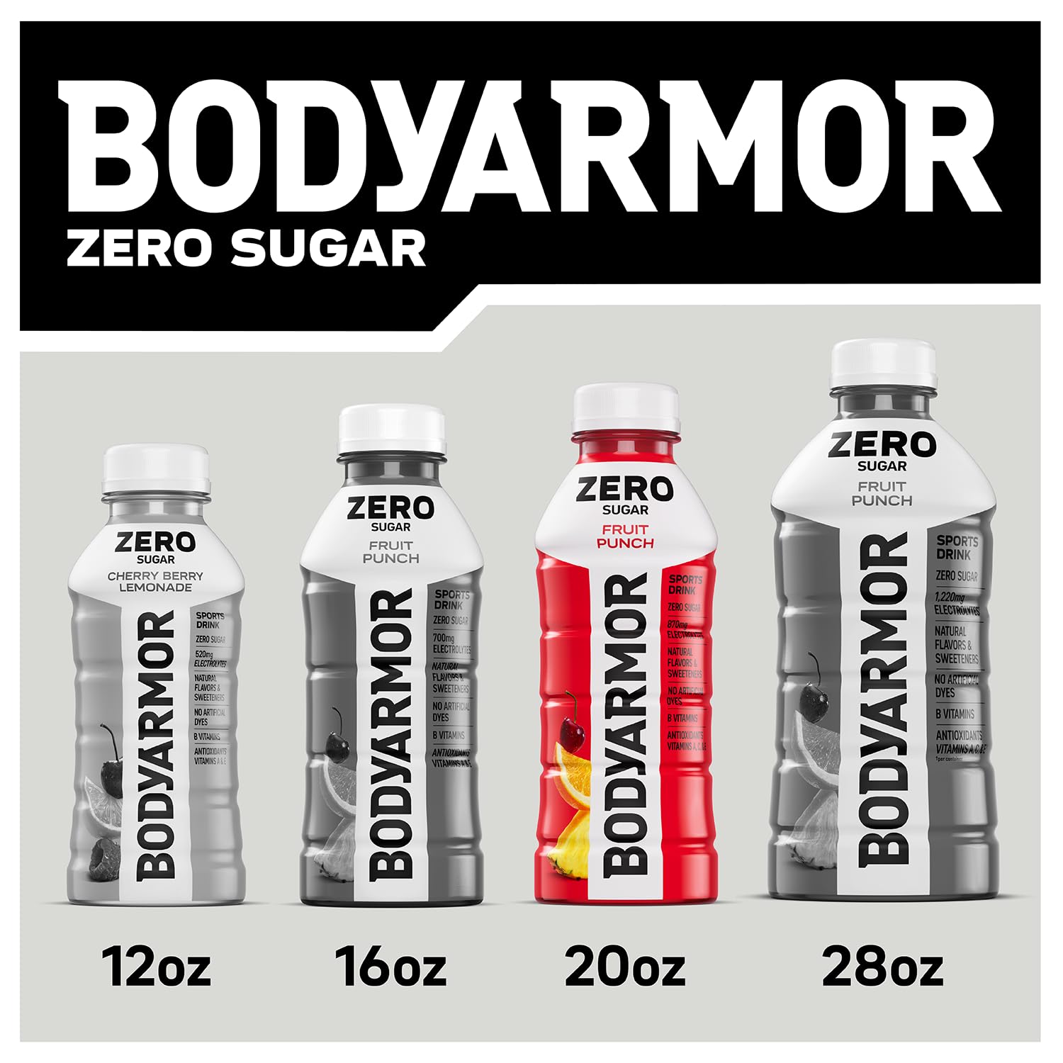 BODYARMOR ZERO Sugar Fruit Punch – Sugar-Free Energy Drink for Workday Focus and Mid-Morning Pick-Me-Ups