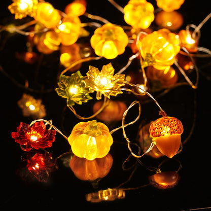 BOHON Pumpkin Acorn Maple Lights – Festive Hostess Gift for Thanksgiving, Battery Operated Fall Table Centerpiece Garland