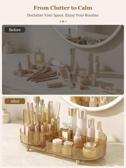 Booklov Rotating Makeup Organizer – Get-Ready-Faster Skincare and Brush Holder, Streamlines Countertop Routines