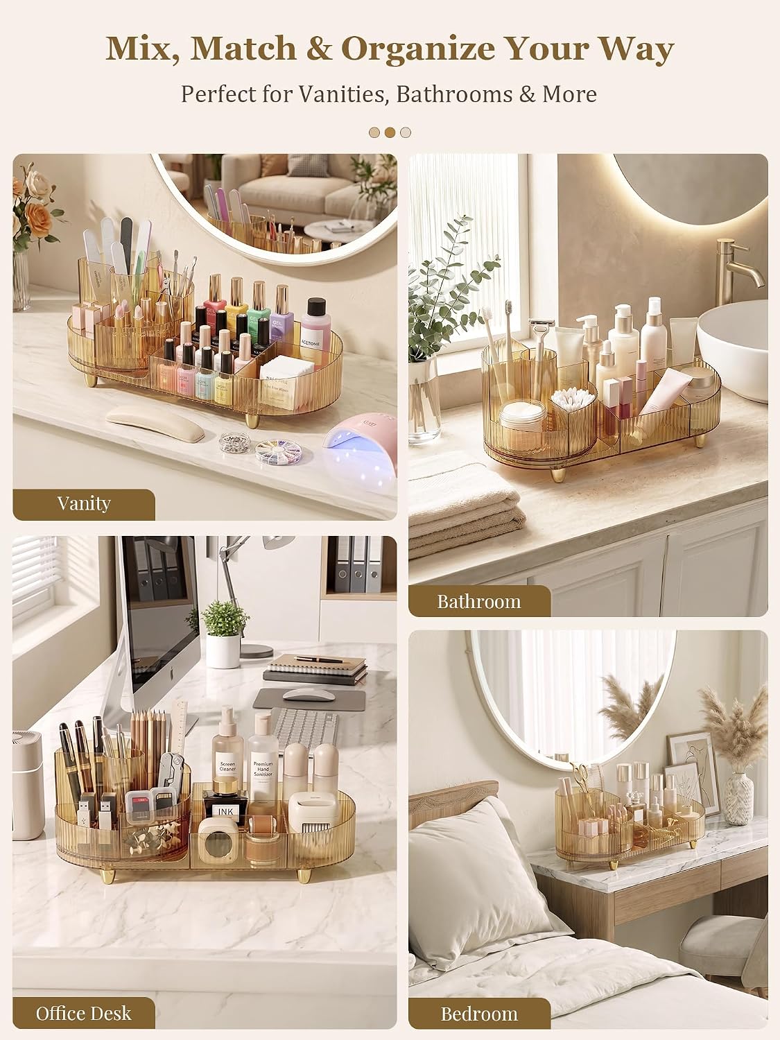Booklov Rotating Makeup Organizer – Get-Ready-Faster Skincare and Brush Holder, Streamlines Countertop Routines