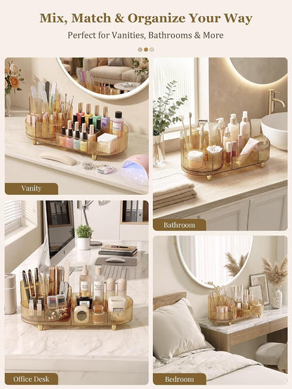 Booklov Rotating Makeup Organizer – Get-Ready-Faster Skincare and Brush Holder, Streamlines Countertop Routines